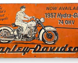 A Vintage HARLEY DAVIDSON 1957 Hydra-Glide Advertisement Sign