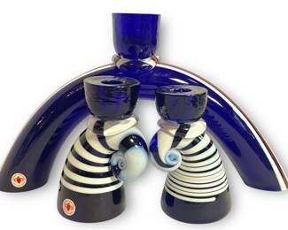 Three Post Modern Art Glass Candleholders