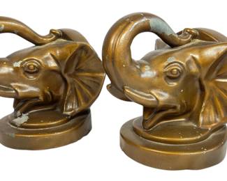 1930s Cast Metal Elephant Bookends