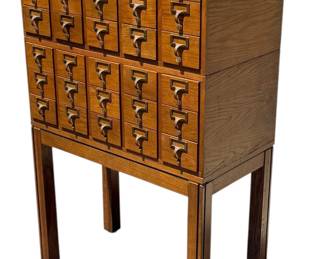 Mid 20th C. Oak Library Card Catalog Filing Cabinet