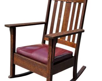 Mission Oak Arts & Crafts Oxblood Red Cushion Rocking Chair