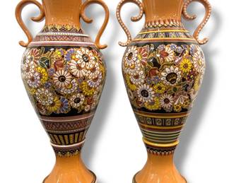 Epic Near Pair KERALIT Czech Republic Folk Art Vases
