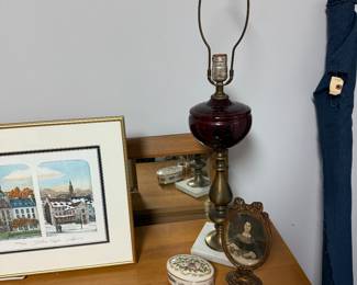 Pair of lamps-cranberry glass centers w/ brass & marble bases
Ornate frame
