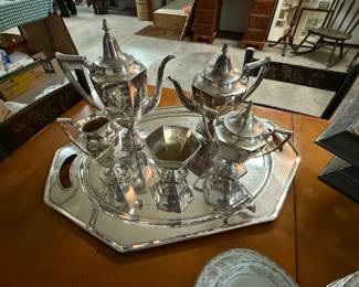 Silverplate tea/coffee set with tray
