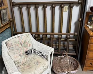 Great brass bed w/ rails
Wicker chair