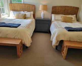Two Full Size Beds with Rattan Headboards.