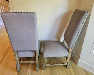 Custom Made Double Pedestal Dining Table with 8 French Style High Back Dining Chairs.