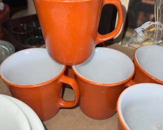 Vtg burnt orange Pyrex mugs