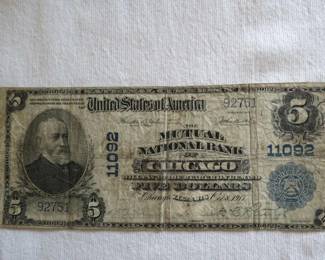 1902 $5 National Bank Note – From the Mutual National Bank of Chicago