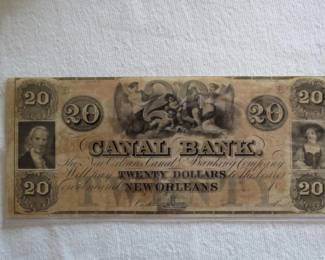 1850s $20 Canal Bank Note – From New Orleans, Louisiana