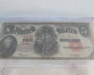 1907 $5 Legal Tender Note – Also known as the "Woodchopper"