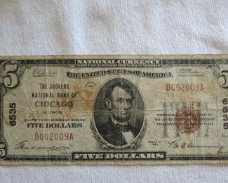 1929 $5 National Currency Note