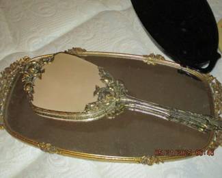 Vintage dresser tray and hair brush