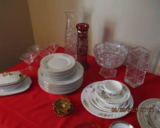 Noritake and Limoges china and Bohemian cut to clear vase