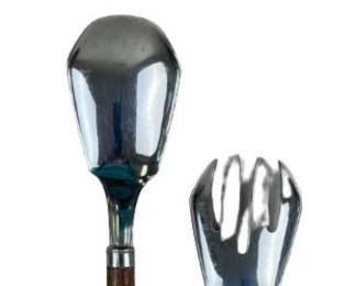 Vintage Chase USA Walnut And Stainless Steel Art Deco Salad Servers