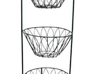 Green Wrought Iron Plant Stand With 3 Baskets