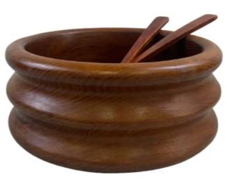Vintage Teak Wood Bowl 12 Round With 3 Ridges 5 Inches Tall