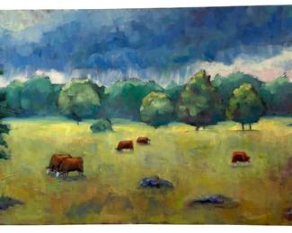 Grazing Cows Painted Oil On Stretched Canvas 2015 By Britt Bair