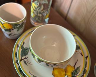 Lemon themed fine China with glasses