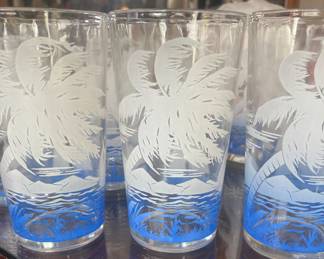 Vintage Palm tree and sailboats - we have 14 of these. Selling in sets of four; plus two