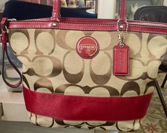 Coach signature bag with red leather trim - gently used