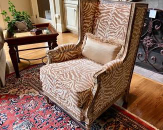 Pair of Protege zebra velvet wing chairs