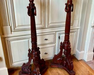 Pair of carved mahogany fern stands