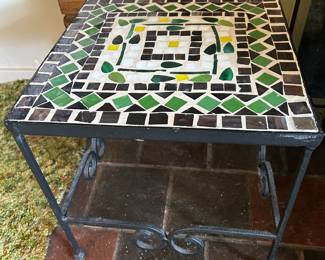 Vintage Wrought Iron Tile Top Plant Stand Heavy