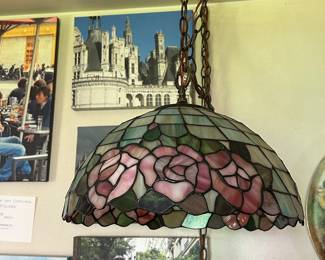 Tiffany Style Hanging Lighting Stained Glass Rose Flowers