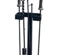 Wrought Iron Fireplace Tools & Stand With Antler Motif