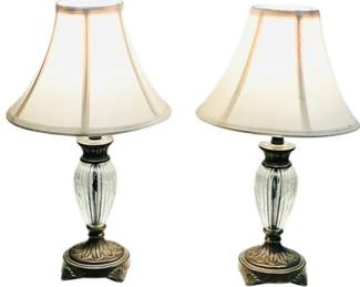 Pair Of Glass Table Lamps With Brushed Bronze Metal Base