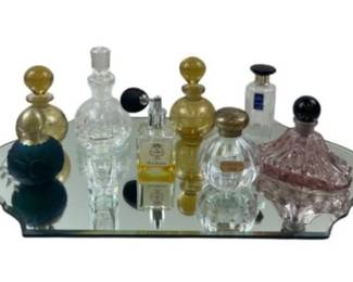 Vintage Perfume Bottles On Mirror Tray