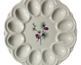 Porcelain Deviled Egg Plate - Signed "Canonsburg Wild Clover Pink Pine Cone"