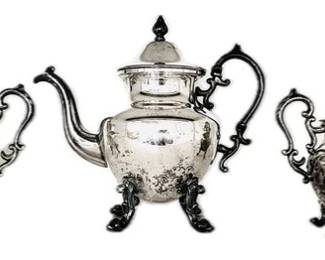 Coffee Service - Silver On Copper Footed Set - Coffee Pot, Creamer, & Covered Sugar
