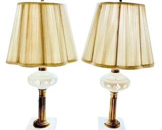 Pair Of Vintage Marble And Glass Lamps