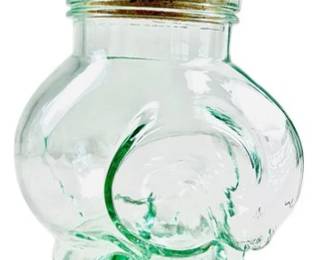 Green Tinted Glass Elephant Jar With Cork Lid - Made In Italy