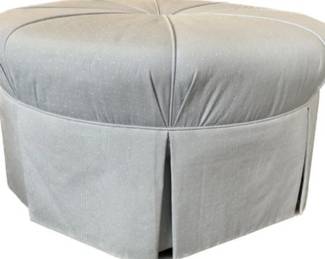 Large Ottoman With Light Blue Pinstripe Upholstery, Piping And Central Button