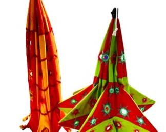 Collapsible Cotton Fabric Lanterns From India - Mirror Embellishments