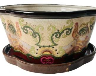Porcelain Crackle Glaze Cache Pot & Matching Saucer - There are 2 lots in the auction