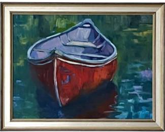 Red Canoe - Original Painting By Artist, Britt Bair