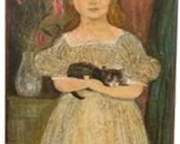 Girl With Kitten And Roses Portrait - Painted on Wood Panel -Signed on Back ‘By Hand The Robert’s Family’