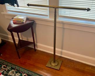 Small drop leaf table and brass towel rack