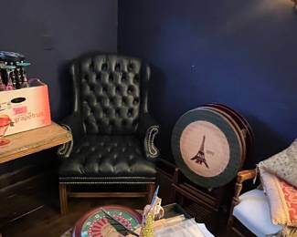 Leather chair and TV trays