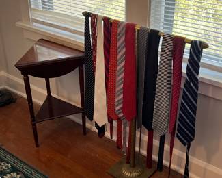 Great small table and brass tie stand