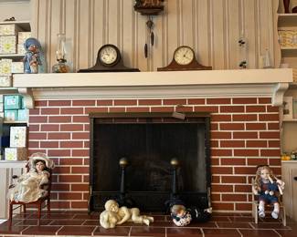 Seth Thomas mantle clock plus other mantle clock. Porcelain collection of dolls