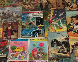 Vintage 1950s-60s puzzles. Batman, Walt Disney, Mickey Mouse Club, Davy Crocket and more
