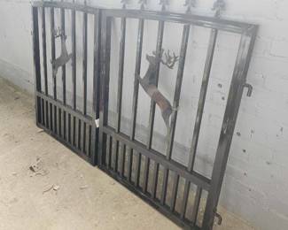 Decorative Metal Gate with Deer Design and Fleur-de-lis Finials - 6ft gates - 3ft each