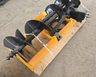 Unused Heavy Duty Hydraulic Skid Steer Auger Drive Unit with Multiple Auger Bits | Yellow