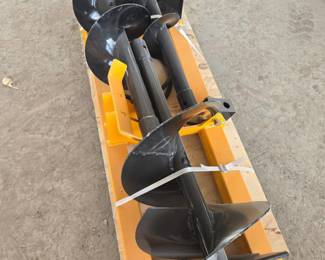 Unused Heavy Duty Hydraulic Skid Steer Auger Drive Unit with Multiple Auger Bits | Yellow