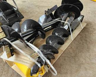 Unused Heavy Duty Skid Steer Auger Drive Unit with Multiple Auger Bits